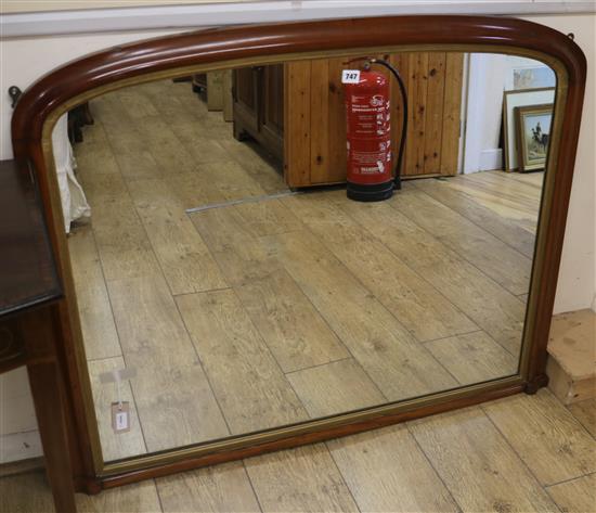 A Victorian mahogany and parcel-gilt overmantel mirror, W.114cm